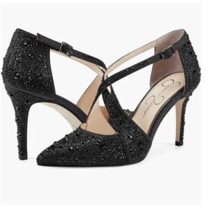Jessica Simpson Accile Rhinestone Cross Strap Heels Black 8M